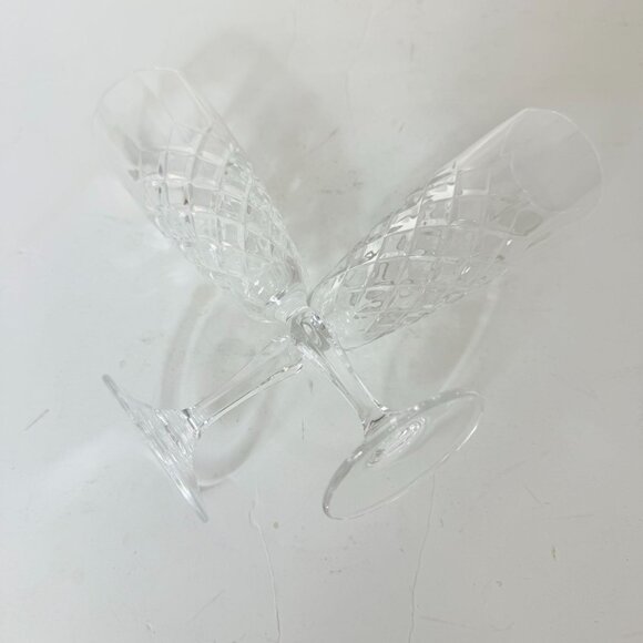 French Crystal Champagne Glasses VTG Set of 2 Cristal De Flandre Flutes Stemware - Picture 14 of 15